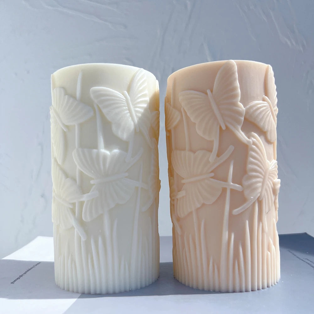 Cream and peach butterfly-relief pillars