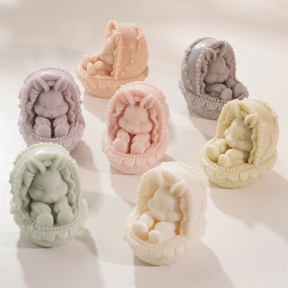 Sleeping bunny cradle castings with decorated hoods