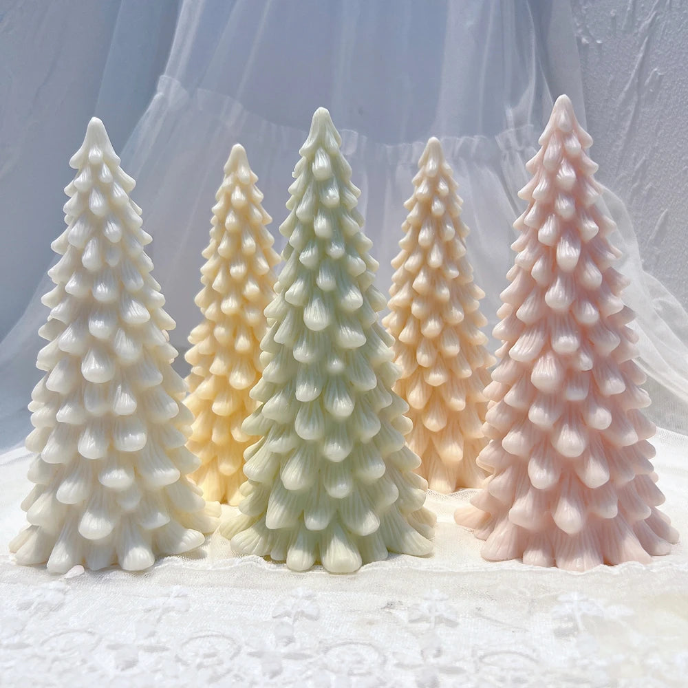 Pastel Christmas tree castings with overlapping droplet-shaped branches