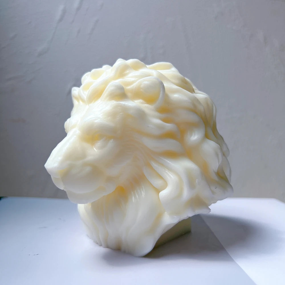Rear three-quarter view of lion mane sculpture with layered fur texture
