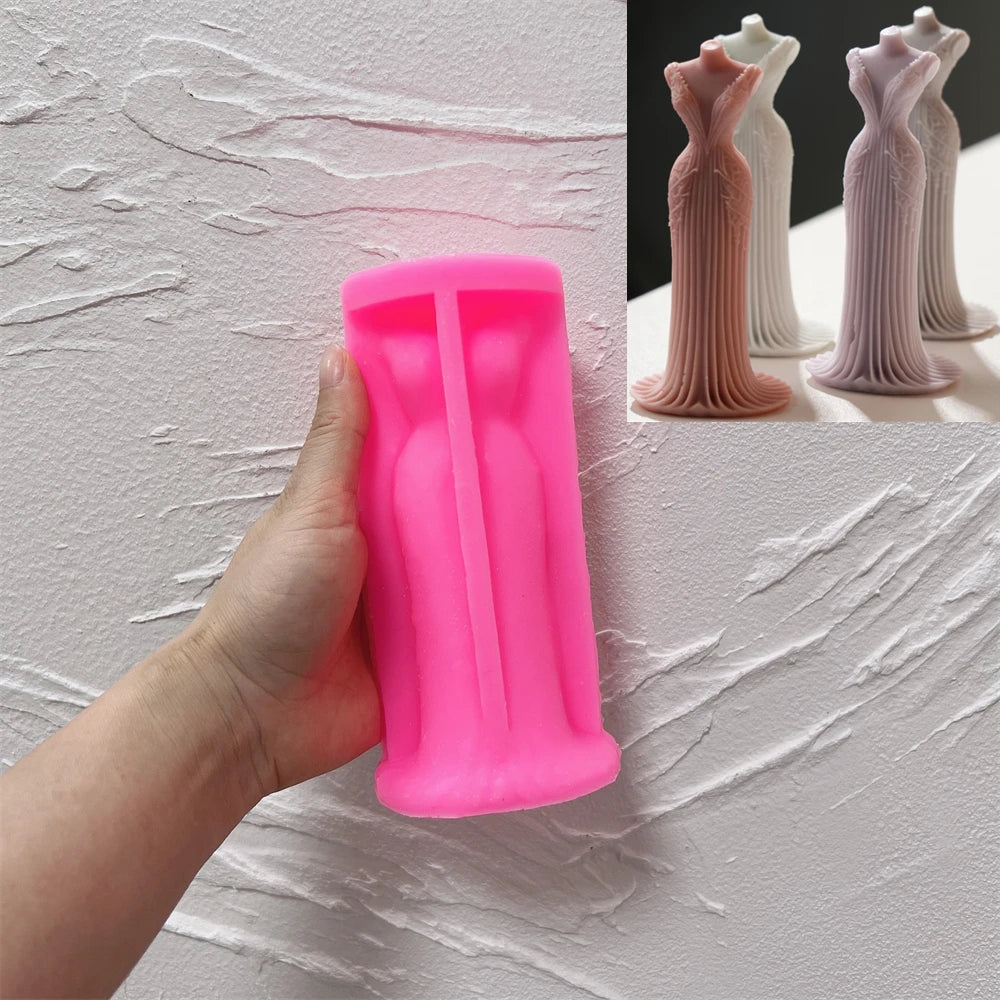 Pink SZ814 fitted gown silicone mold beneath finished examples