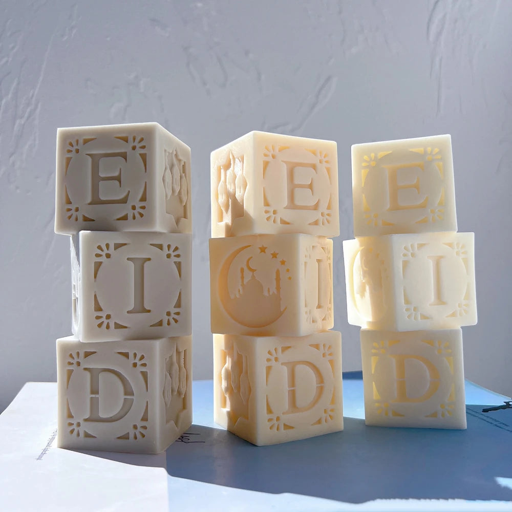 Stacked block designs with E I and D letter panels