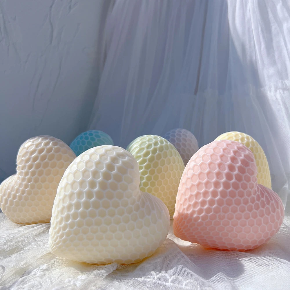 Pastel standing heart castings with honeycomb cell texture