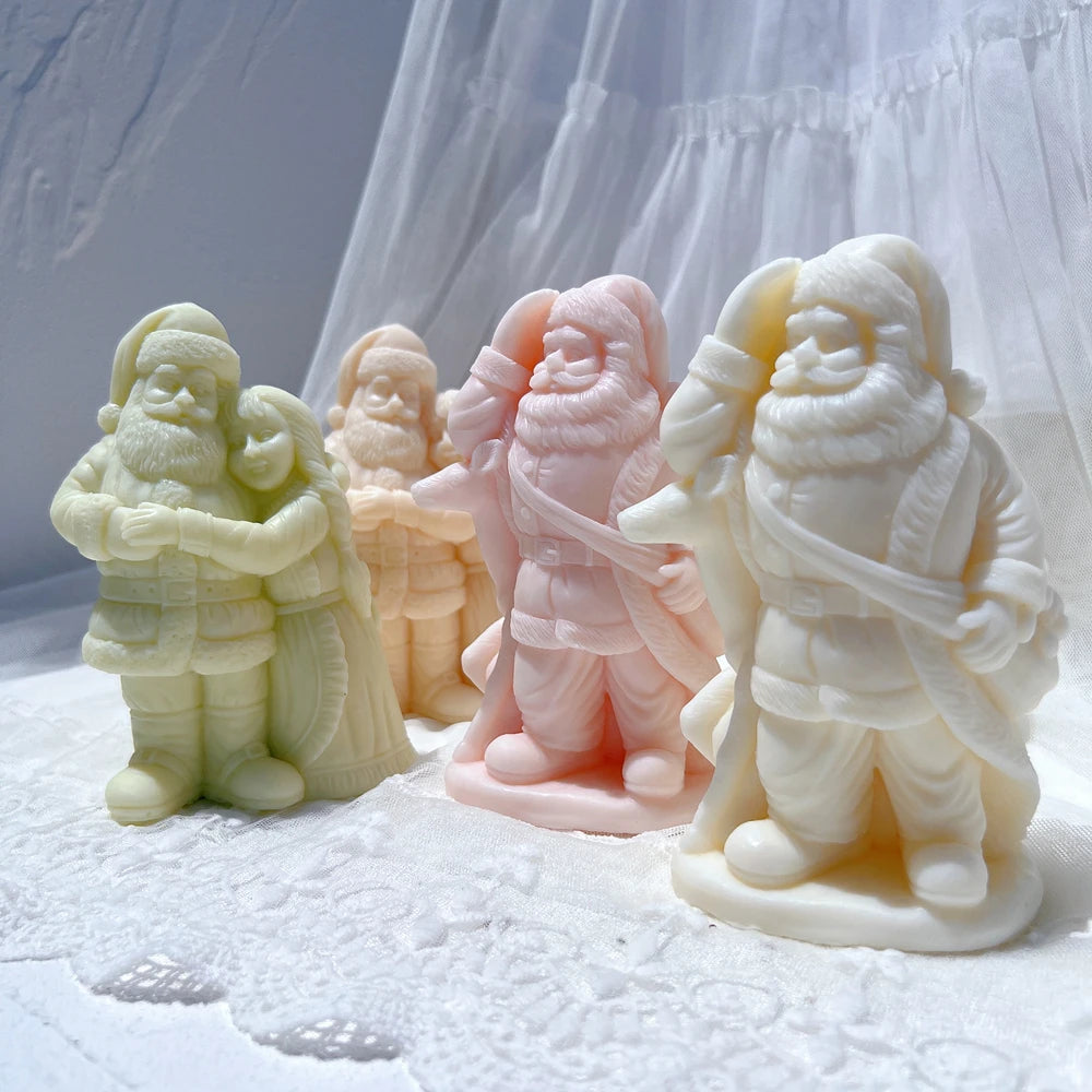 Front and angled Santa figures on integrated bases