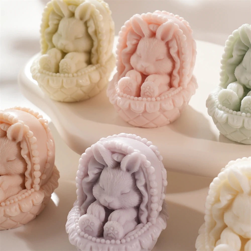Close-up of sleeping rabbits and forward-facing paw pads