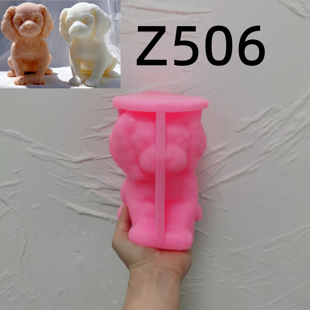 Pink Z506 silicone puppy mold with matching examples