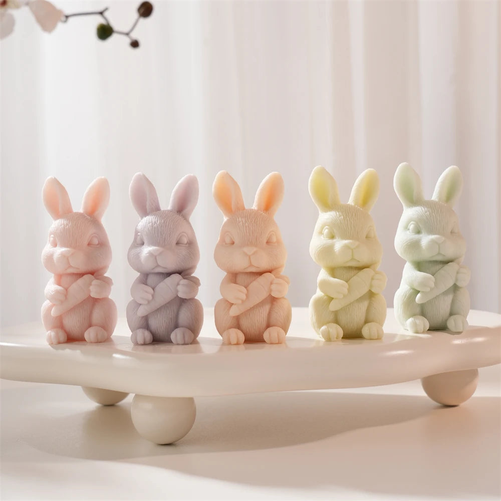 Standing bunny holding carrot Easter candle castings in pastel wax