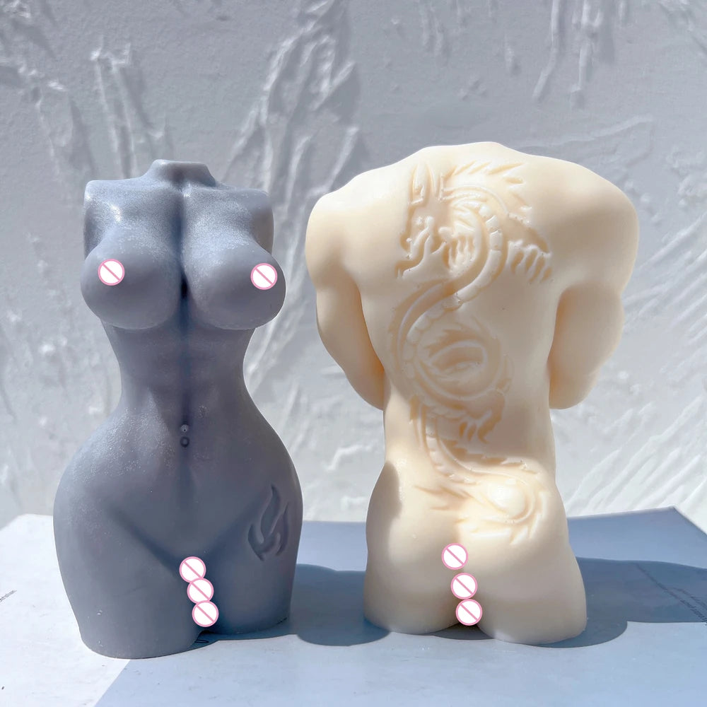 Front feminine torso and rear crossed-arm torso with dragon relief