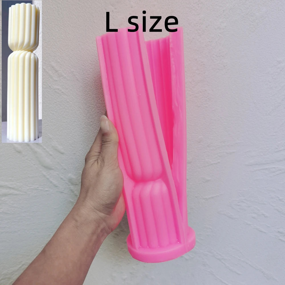 Pink silicone mold for Large double-section fluted pillar candle