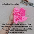 Split pink rose mold with eight included clips and firm-wax demolding guidance