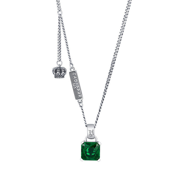 S925 Real Silver High-End Emerald Crown Ladies Necklace Retro Style Fashion Temperament Crown Clavicle Chain Female Obsesie