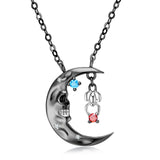 S925 Silver Plated Black Gold Spider Skull Moon Necklace With Zirconium Sweater Chain Obsesie