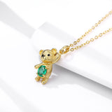 S925 Silver Set Dan Shaped Natural Emerald Necklace Bears Pendant Obsesie