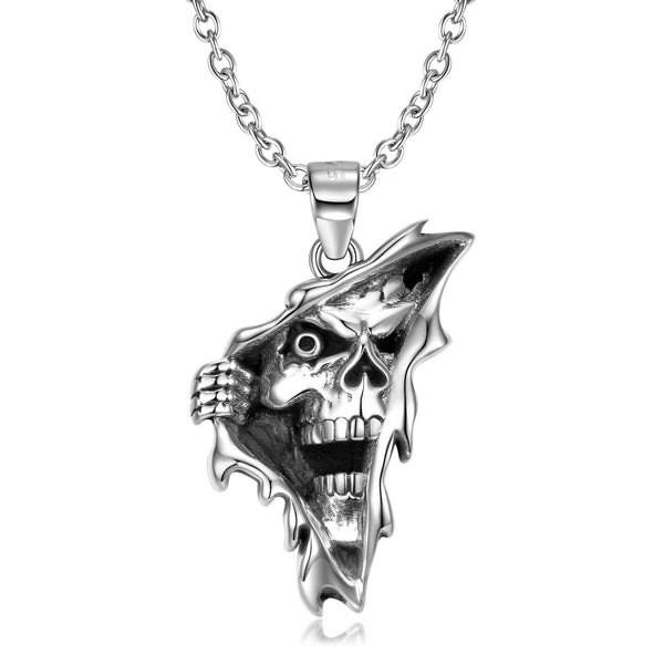 S925 Silver Skull Peeking Necklace Obsesie