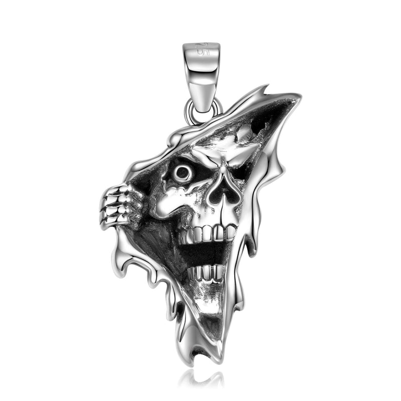S925 Silver Skull Peeking Necklace Obsesie