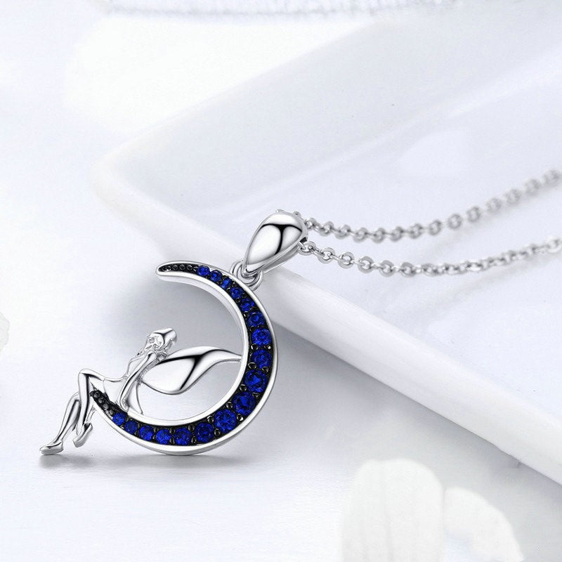 S925 Silver Sterling Blue Moon Fairy platinum plated necklace Obsesie
