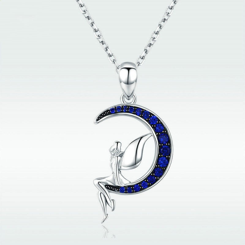 S925 Silver Sterling Blue Moon Fairy platinum plated necklace Obsesie