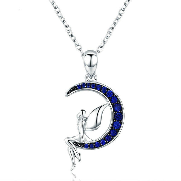 S925 Silver Sterling Blue Moon Fairy platinum plated necklace Obsesie