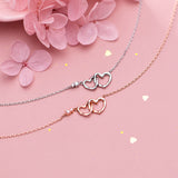 S925 Silver Sterling Love Sweet Interlocking Hearts Pendant Necklace Obsesie