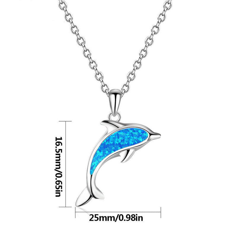 S925 Silver Sterling Ocean Blue Dolphin Pendant Necklace Obsesie