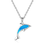 S925 Silver Sterling Ocean Blue Dolphin Pendant Necklace Obsesie