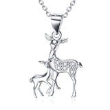 S925 Sterling Silver Baby Deer with her Mother Fawn Pendant Necklace Obsesie