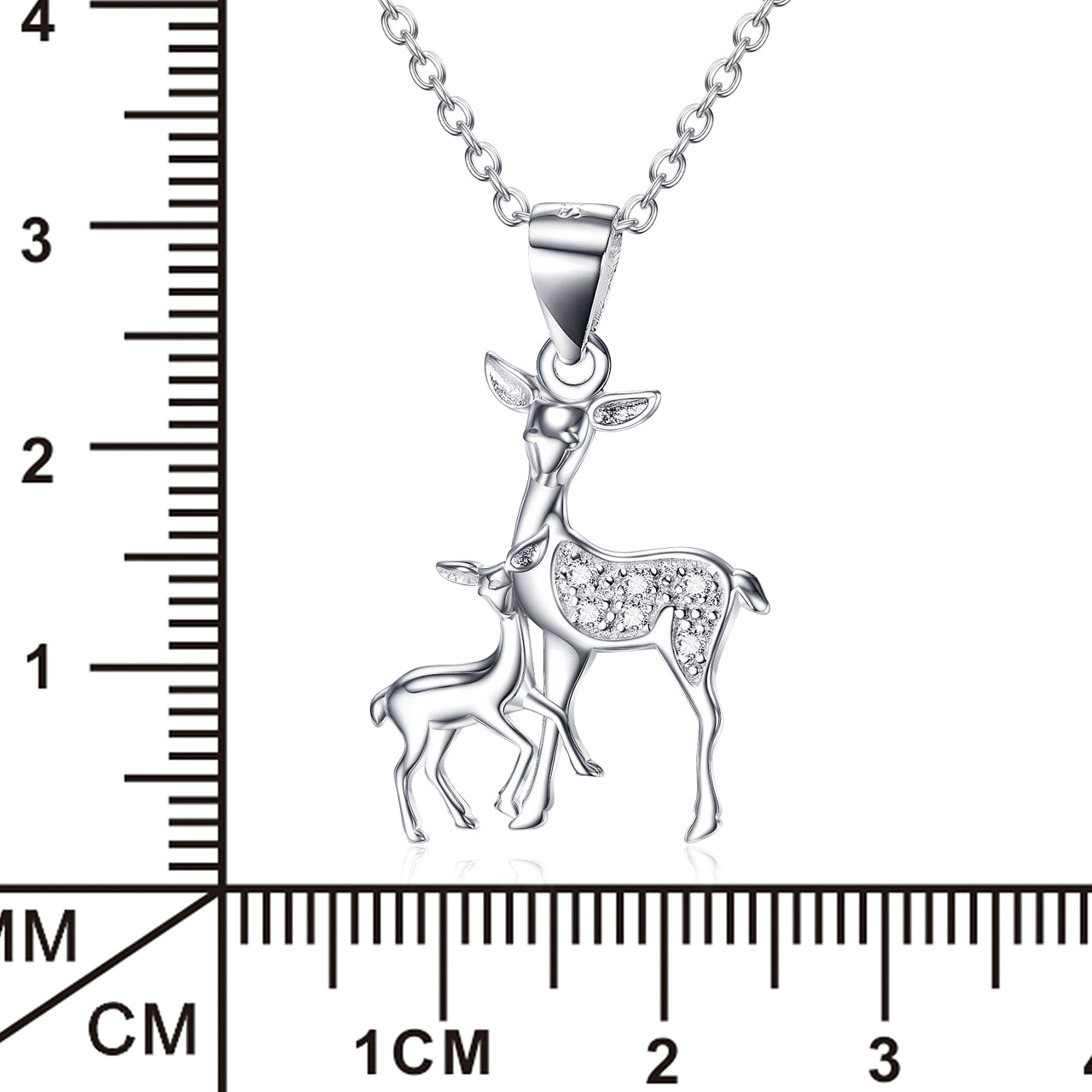 S925 Sterling Silver Baby Deer with her Mother Fawn Pendant Necklace Obsesie