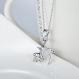 S925 Sterling Silver Baby Deer with her Mother Fawn Pendant Necklace Obsesie