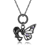 S925 Sterling Silver Black Gold Skull Butterfly Necklace Obsesie