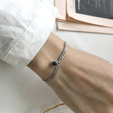 S925 Sterling Silver Black  Zircon Pendant Chain Bracelet Obsesie