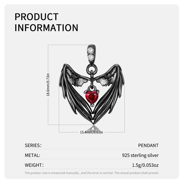 S925 Sterling Silver Blacksoul Winged Black Heart Necklace Obsesie