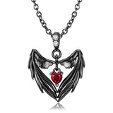 S925 Sterling Silver Blacksoul Winged Black Heart Necklace Obsesie