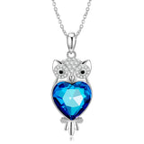 S925 Sterling Silver Blue Crystal Owl Love Necklace Obsesie