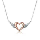S925 Sterling Silver Charm Love Wings Heart Rose Gold Plated Clavicle Chain Necklace Obsesie