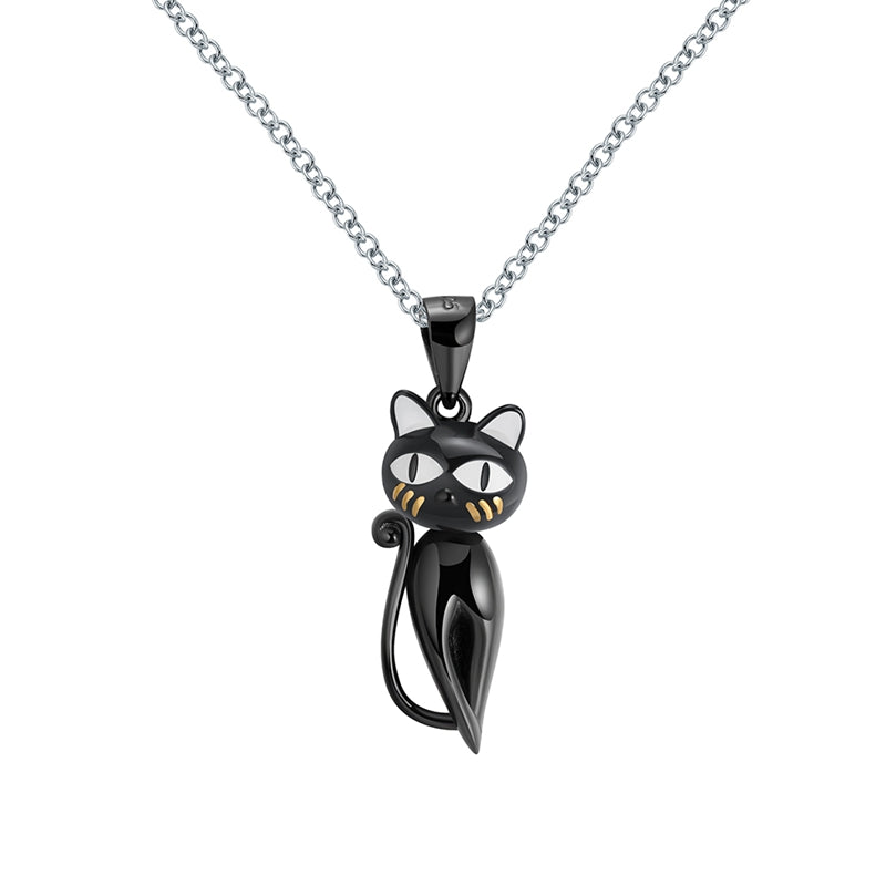 S925 Sterling Silver Cute Black Cat necklace Obsesie