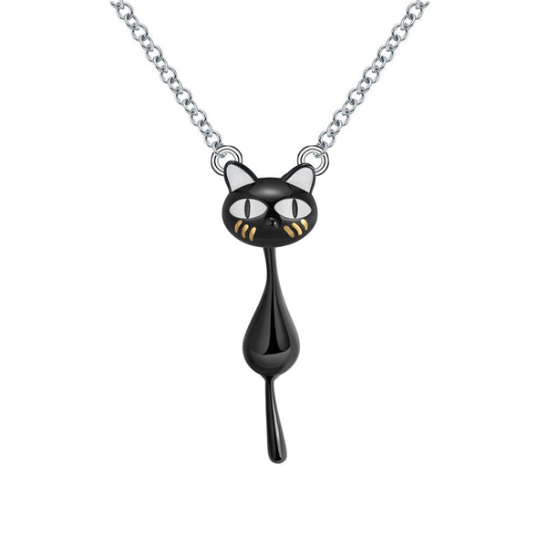 S925 Sterling Silver Cute Black Cat necklace Obsesie