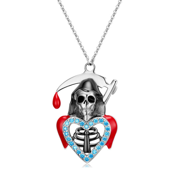 S925 Sterling Silver Death Pendant Skull Necklace Nightclub Dark Punk Unisex Obsesie