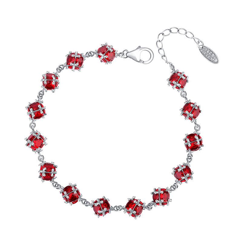 S925 Sterling Silver Glazed Red Zirconium Lucky Ball Bracelet Female Obsesie