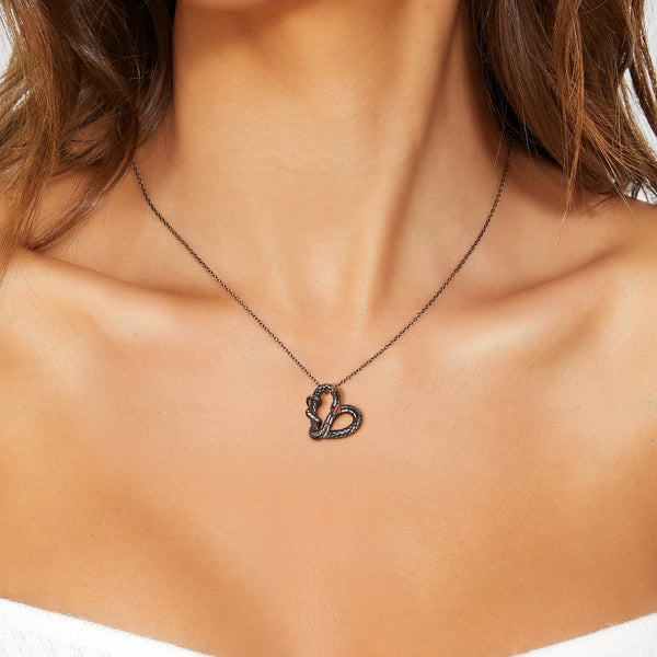 S925 Sterling Silver Heart Snake Necklace Obsesie