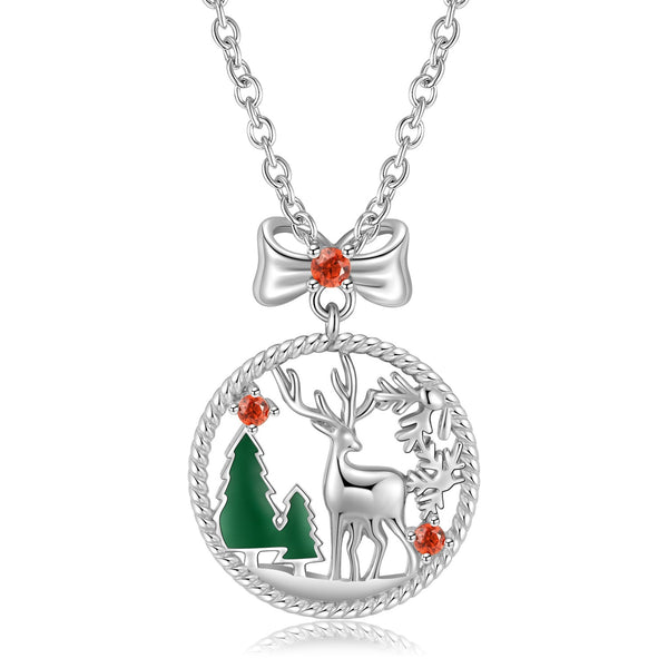 S925 Sterling Silver Hollow Elk Necklace Christmas Jewelry Obsesie