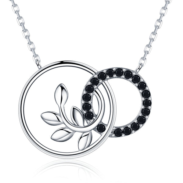 S925 Sterling Silver Interlocking Circles Plant Black Zircon Romantic Arrive necklace Obsesie