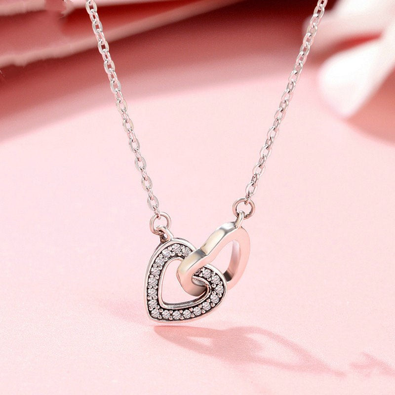S925 Sterling Silver Interlocking Hearts Love necklace Obsesie