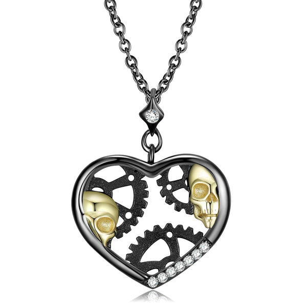 S925 Sterling Silver Mechanical Gear Heart Necklace Obsesie