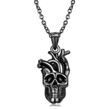 S925 Sterling Silver Punk Style Anatomical Skull Heart Necklace Obsesie