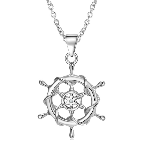 S925 Sterling Silver Ship Boat Steering Wheel Necklace Female Minority Design Pendant Ins Wind Obsesie