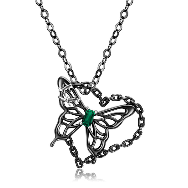 S925 Sterling Silver Simple Butterfly Hollow Heart Necklace Obsesie