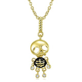 S925 Sterling Silver Skeleton Pendant Skull Puppet Necklace Gold Plated Chain Obsesie