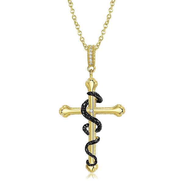 S925 Sterling Silver Snake Wrapped Cross Pendant Necklace Obsesie