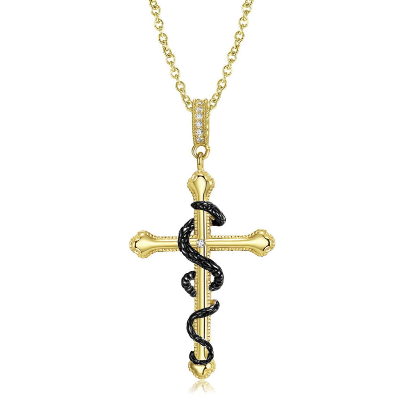 S925 Sterling Silver Snake Wrapped Cross Pendant Necklace Obsesie