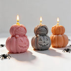 Front and rear views of stacked pumpkin candles